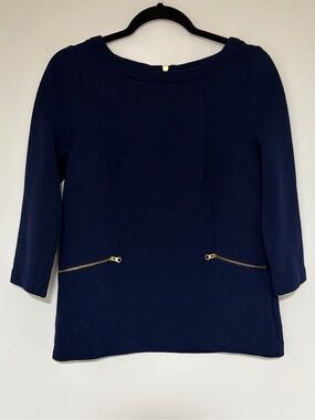 Boden Navy Blue Ottoman Ribbed 3/4 Sleeve Top Size 6